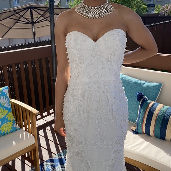 Off white Beaded Lace Wedding Dress - Picture 4 of 11